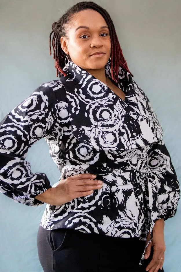 Oba Coat Jacket- White with Black patterns