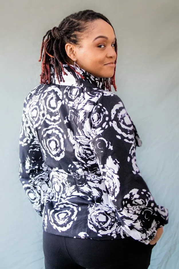 Oba Coat Jacket- White with Black patterns