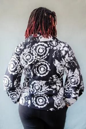 Oba Coat Jacket- White with Black patterns