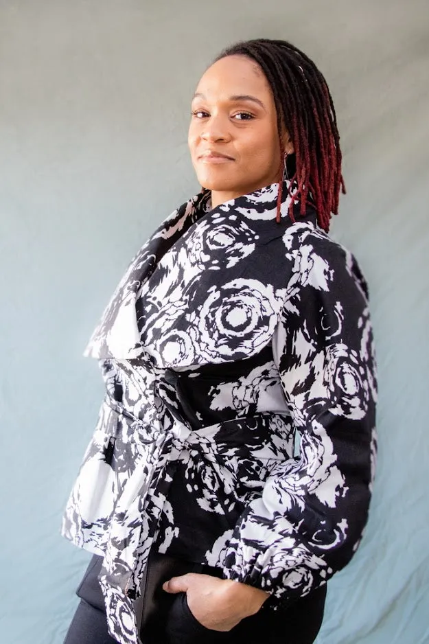 Oba Coat Jacket- White with Black patterns