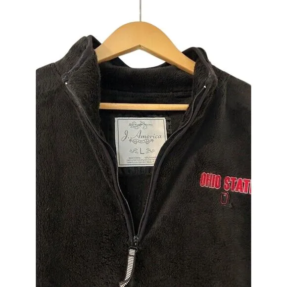 OHIO STATE Buckeyes Fleece Pullover Black Mock Zip Kangaroo Football Size LARGE