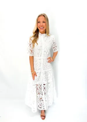 OO LA LA Starfish Lace Midi Dress -White