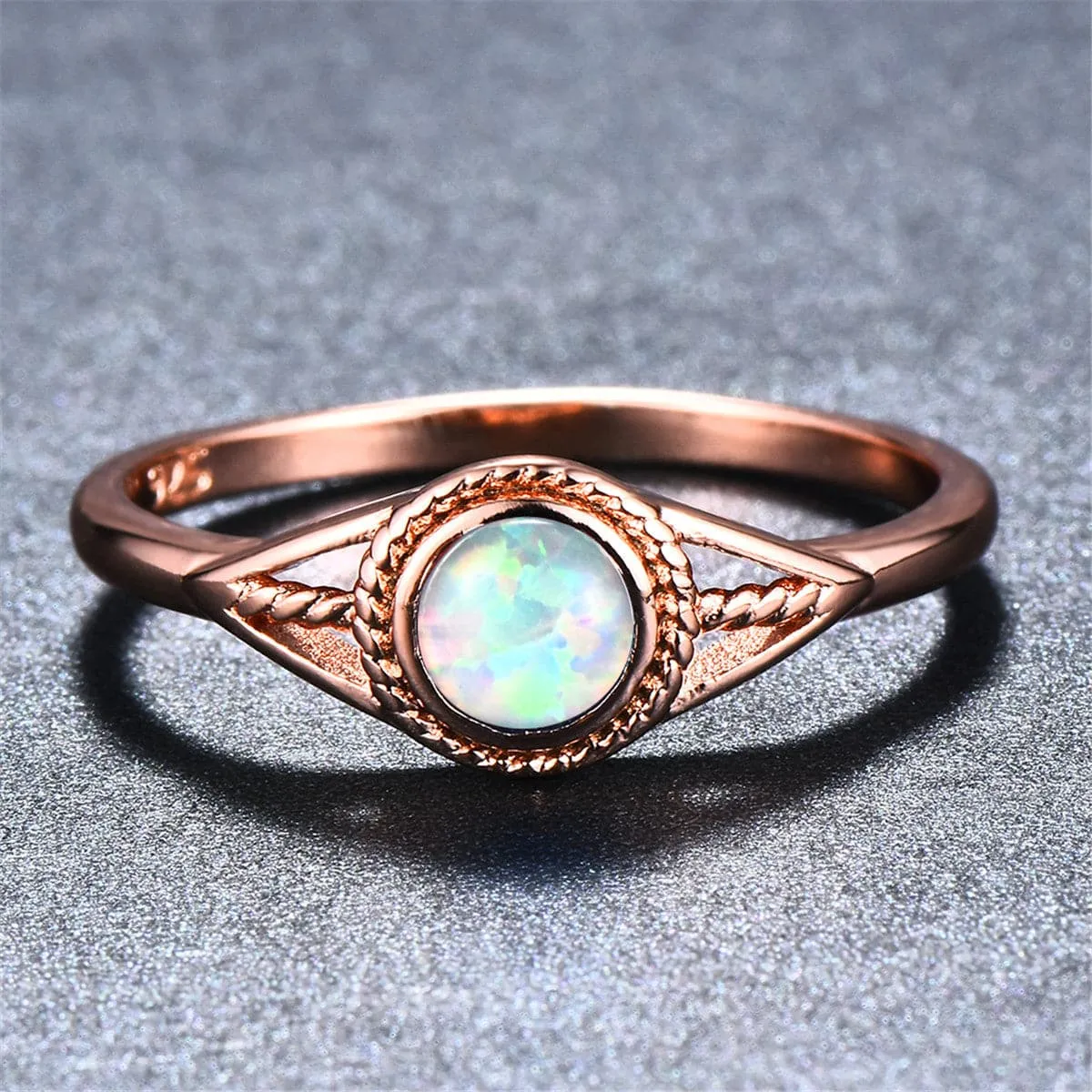 Opal & 18K Rose Gold-Plated Openwork Eye Ring