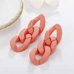 Orange Chunky Curb Chain Drop Earrings