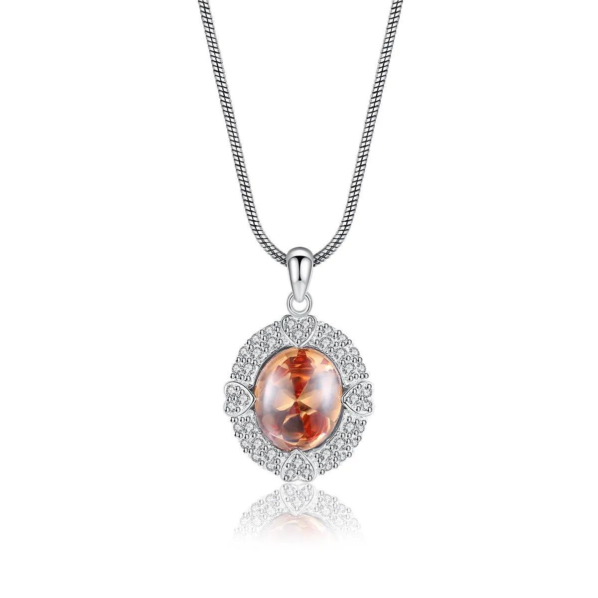 Orange Crystal & Cubic Zirconia Heart Oval Pendant Necklace