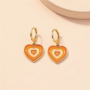 Orange Enamel & 18K Gold Halo Heart Drop Earrings