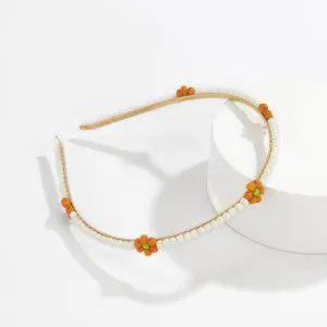 Orange Howlite & 18K Gold-Plated Floral Station Headband