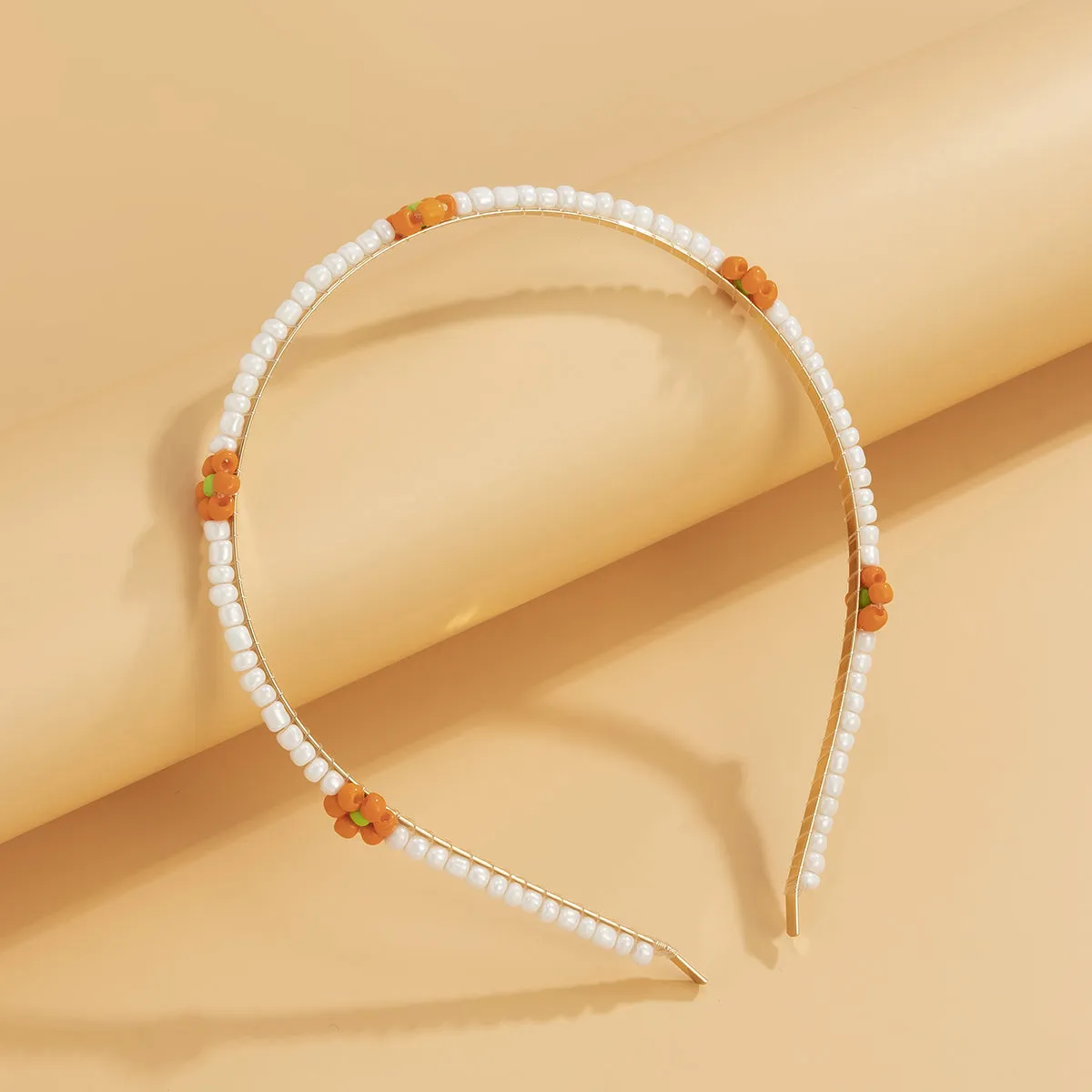 Orange Howlite & 18K Gold-Plated Floral Station Headband