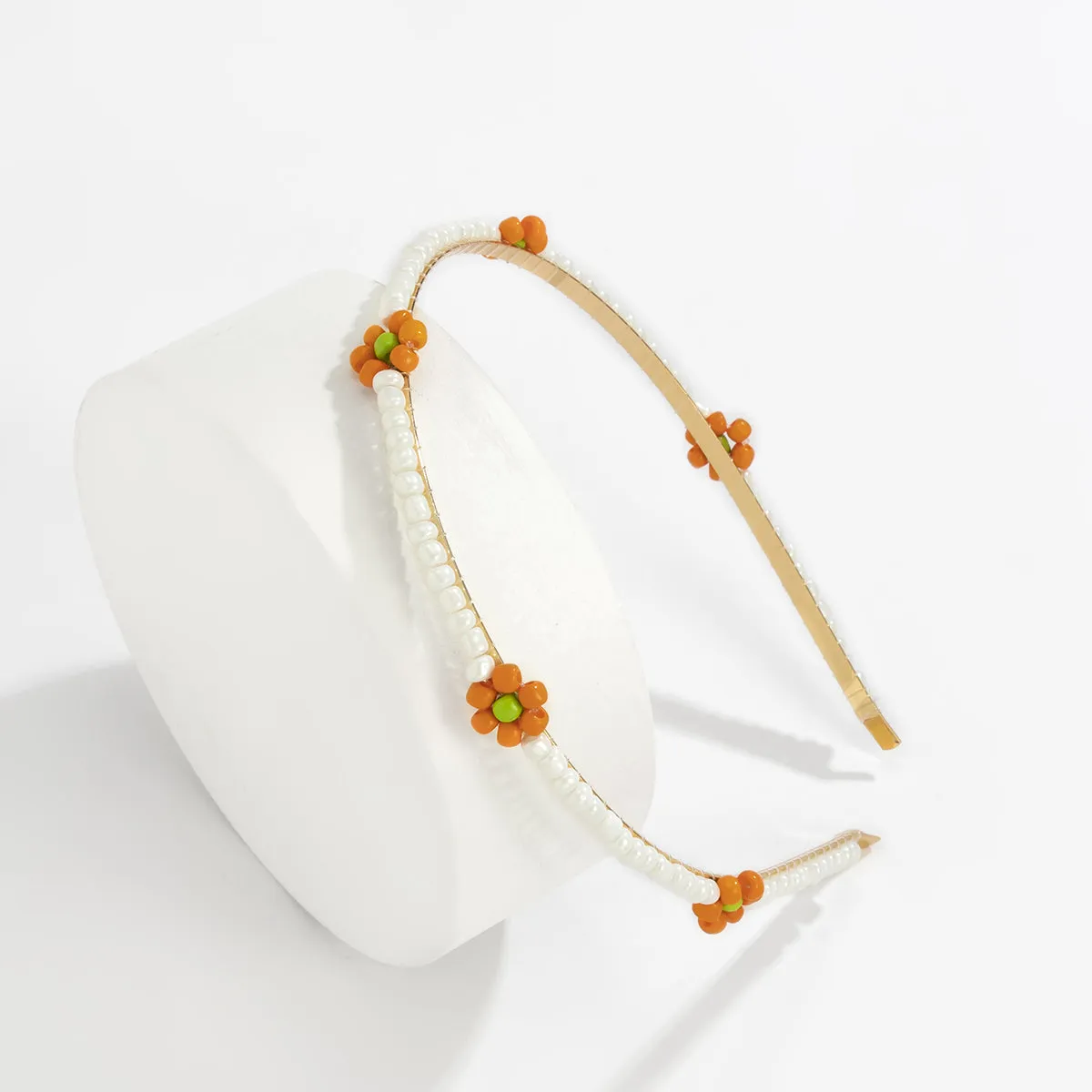 Orange Howlite & 18K Gold-Plated Floral Station Headband
