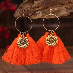 Orange Polyster & 18K Gold-Plated Sunflower Tassel Drop Earrings