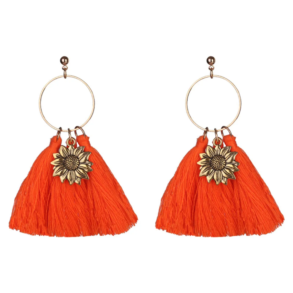 Orange Polyster & 18K Gold-Plated Sunflower Tassel Drop Earrings