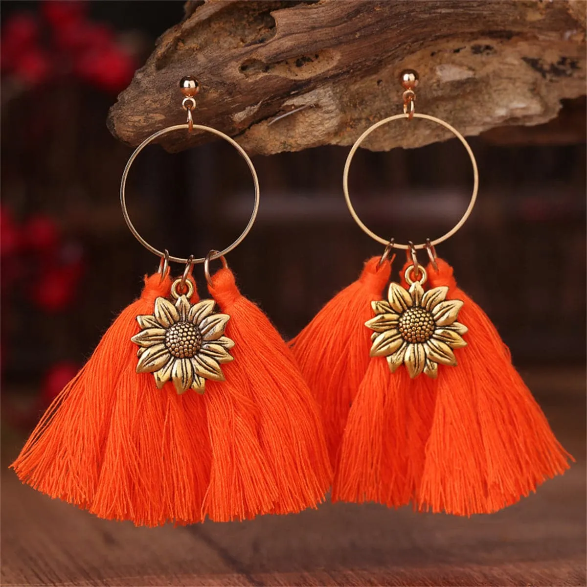 Orange Polyster & 18K Gold-Plated Sunflower Tassel Drop Earrings