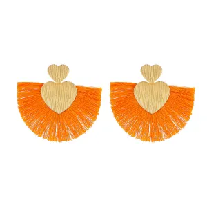 Orange Polyster & 18K Gold-Plated Textured Heart Fan Drop Earrings