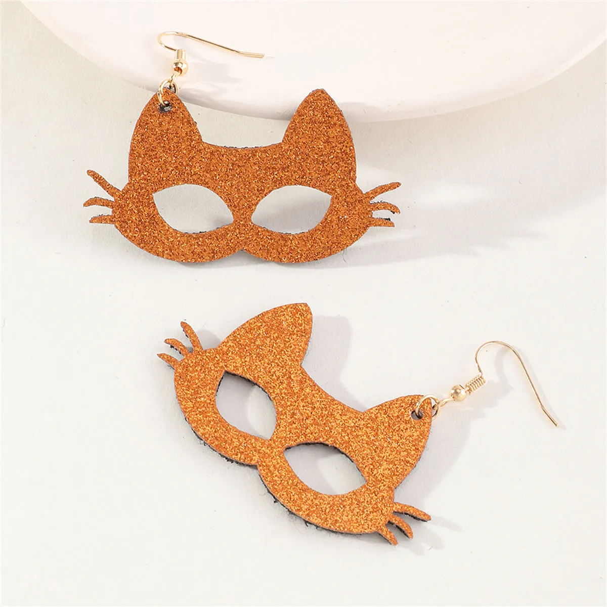 Orange Polystyrene & 18K Gold-Plated Glitter Cat Mask Drop Earrings