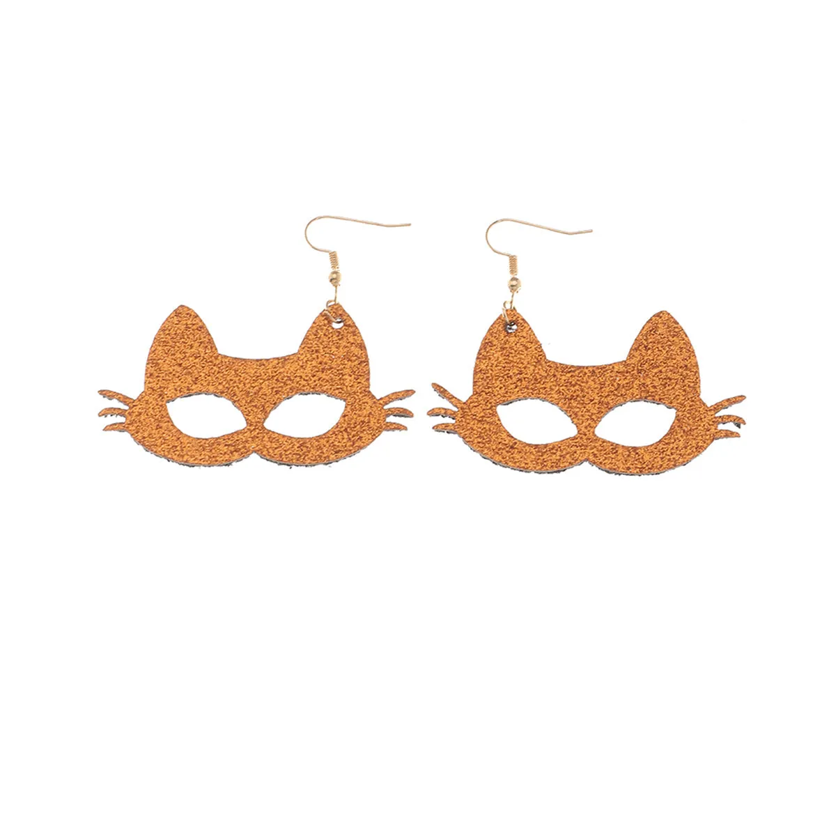 Orange Polystyrene & 18K Gold-Plated Glitter Cat Mask Drop Earrings