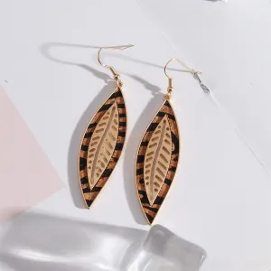 Orange Polyurethane & 18K Gold-Plated Stripped Leaf Drop Earrings