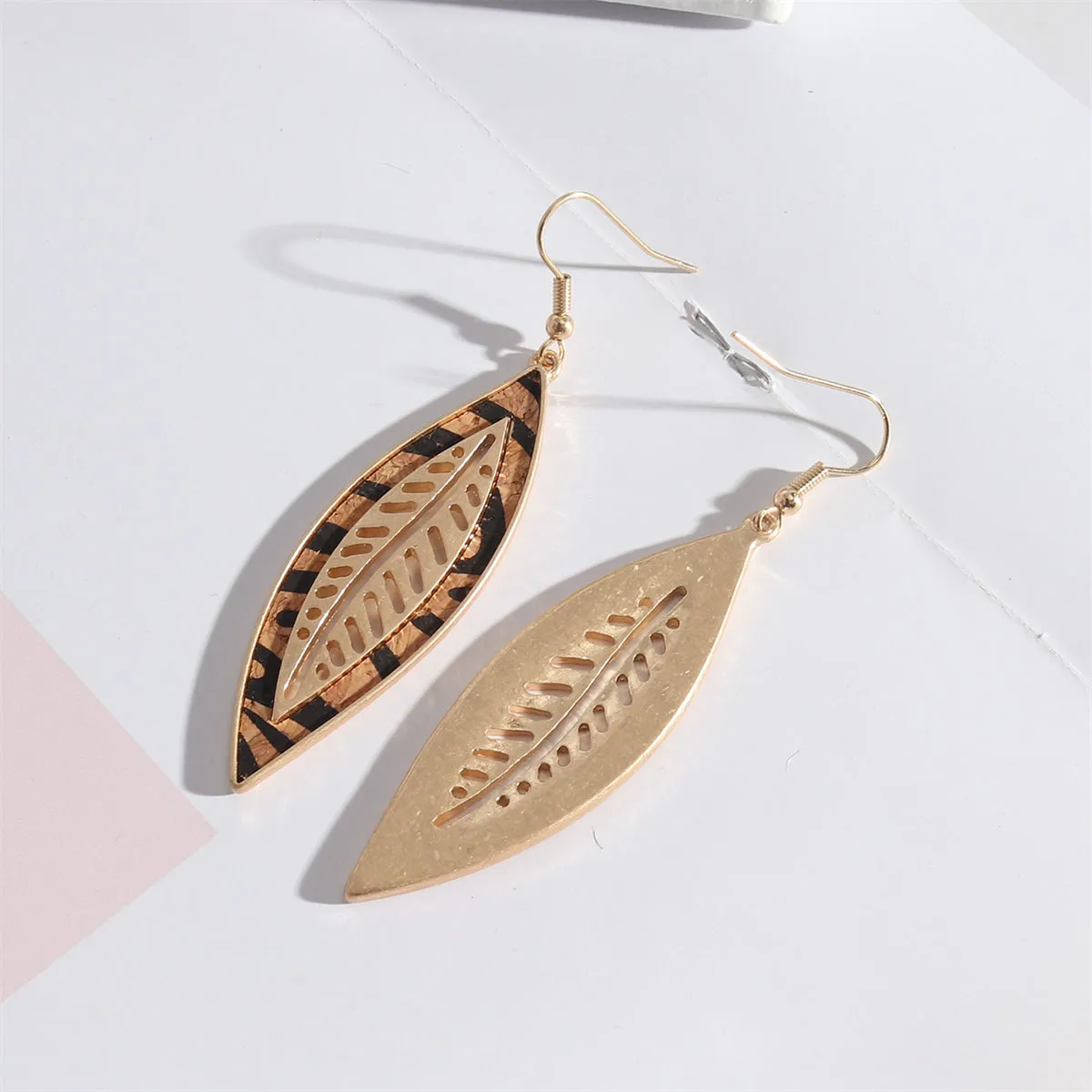 Orange Polyurethane & 18K Gold-Plated Stripped Leaf Drop Earrings