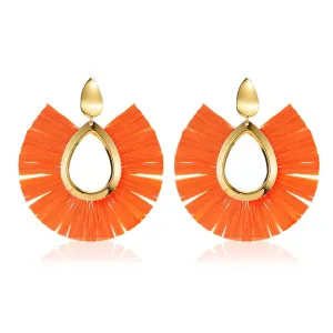 Orange Raffia & 18K Gold-Plated Drop Earrings