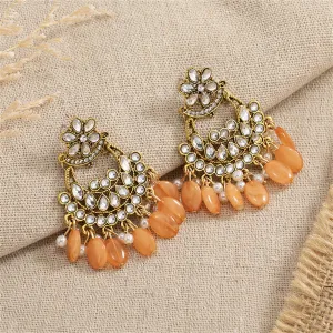 Orange Resin & Crystal Cubic Zirconia 18K Gold-Plated Floral Tassel Drop Earrings