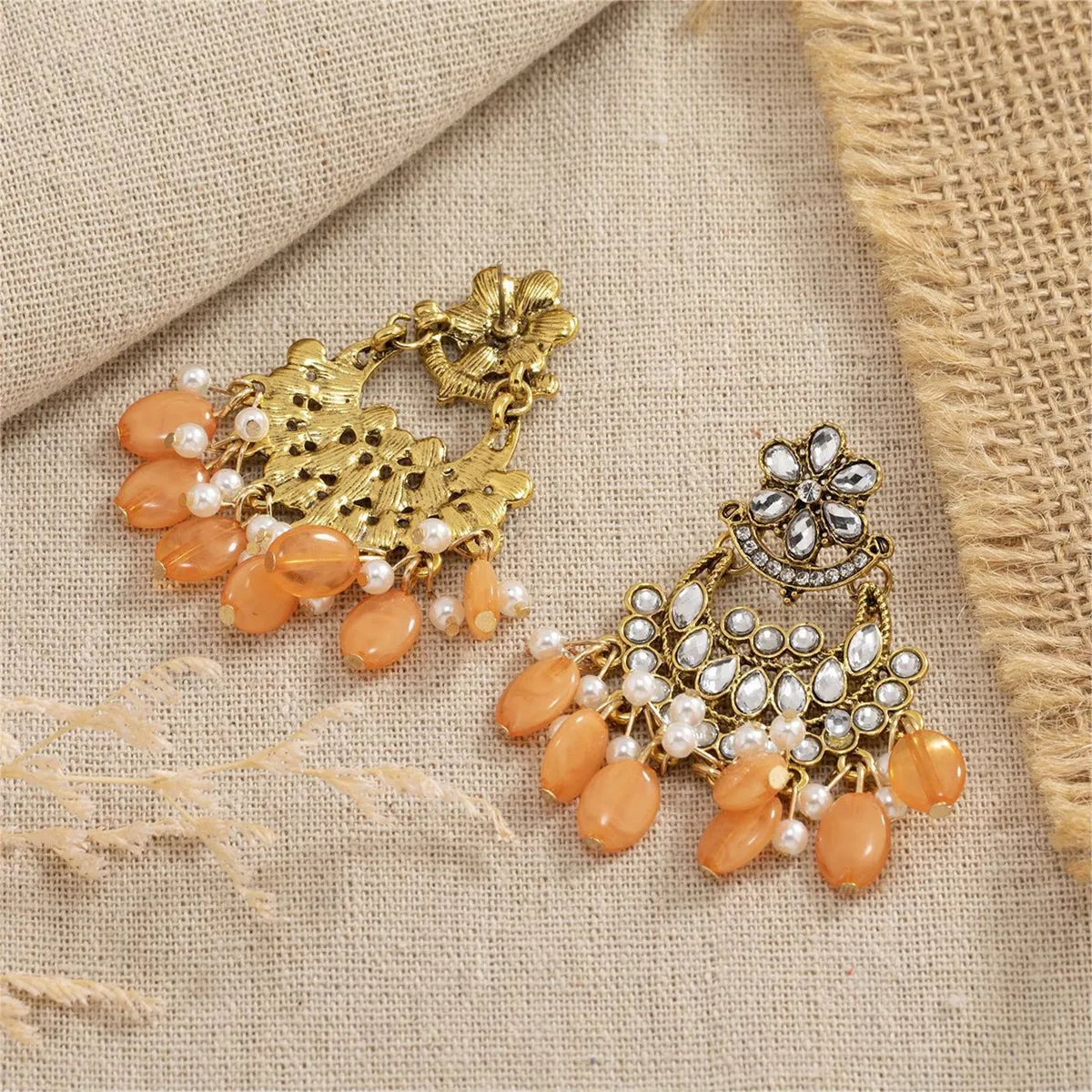 Orange Resin & Crystal Cubic Zirconia 18K Gold-Plated Floral Tassel Drop Earrings
