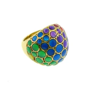 Orb Mother of Pearl Gemstone and Enamel 18K Gold Vermeil Sterling Silver Ring I Jan Leslie