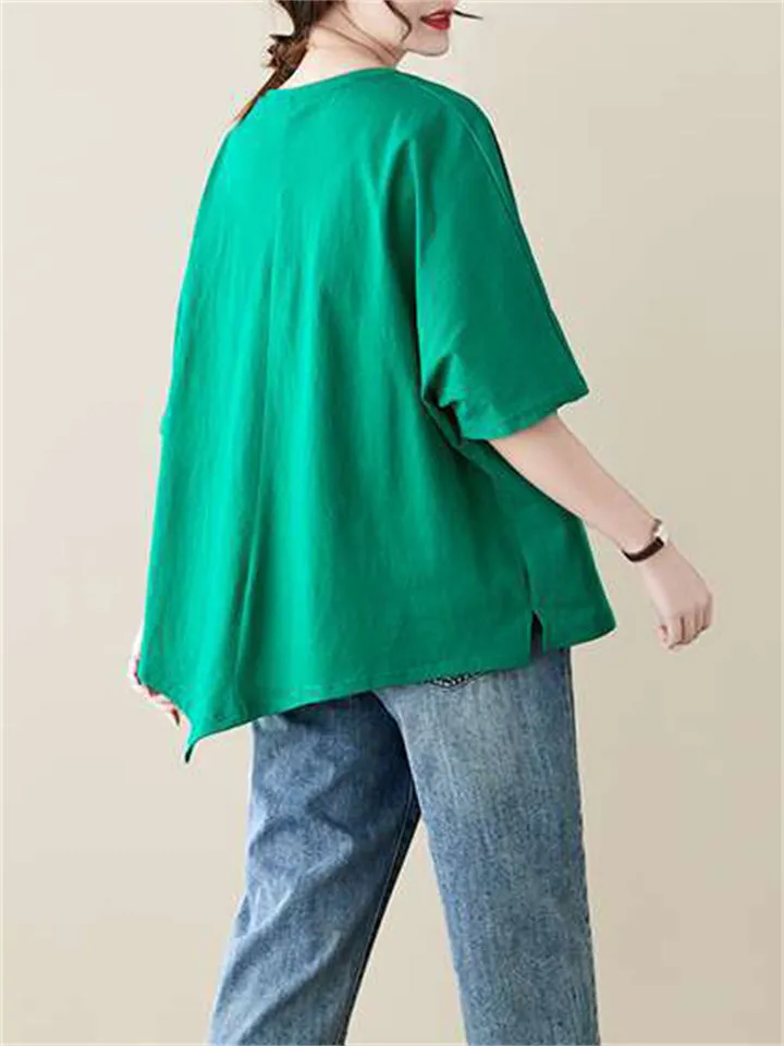 Oversized Irregular Hem Half Sleeve Soft Linen T-shirts for Women