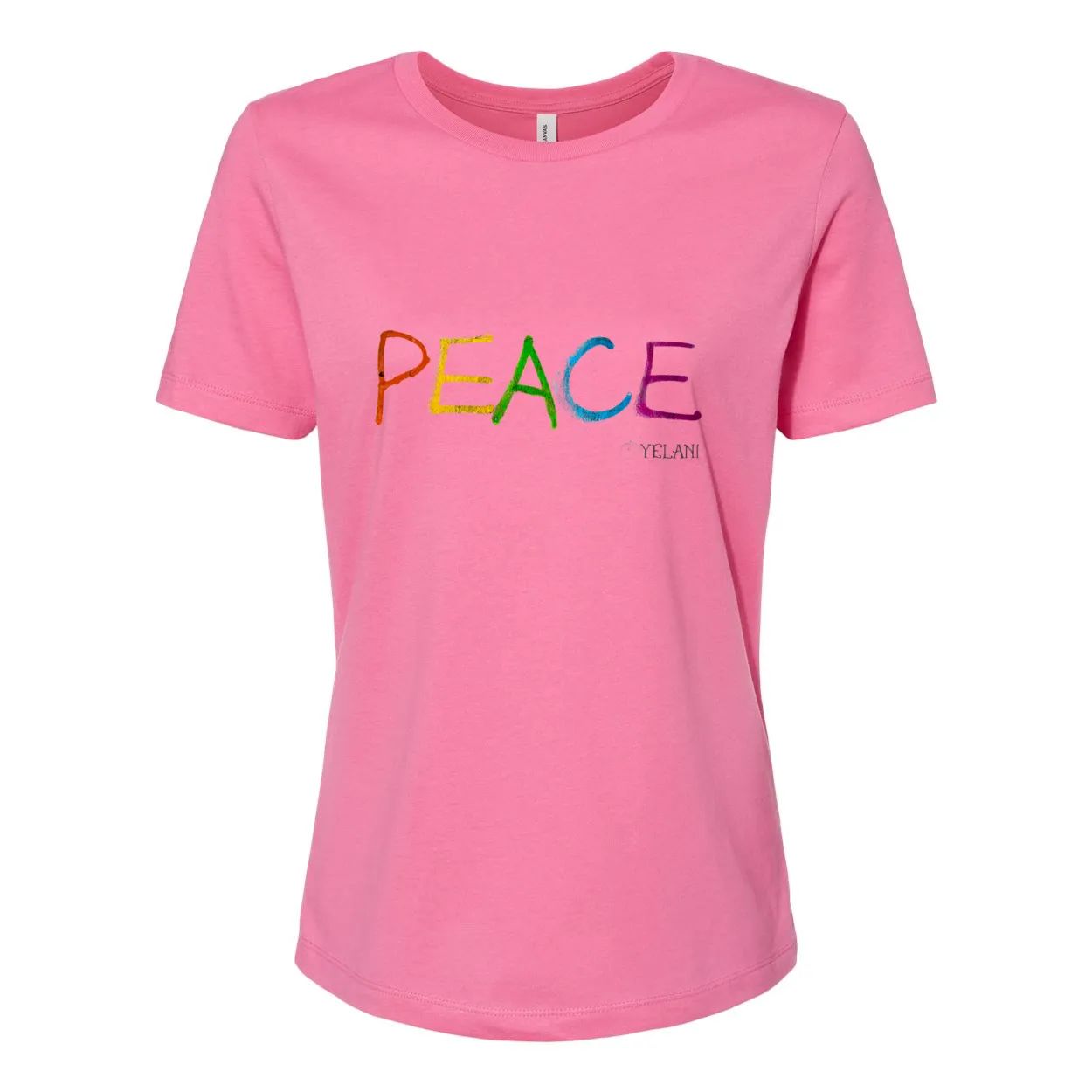 PEACE Women's Relaxed Jersey Tee – Colorful Peace Message Shirt