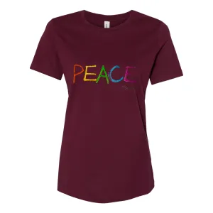 PEACE Women's Relaxed Jersey Tee – Colorful Peace Message Shirt