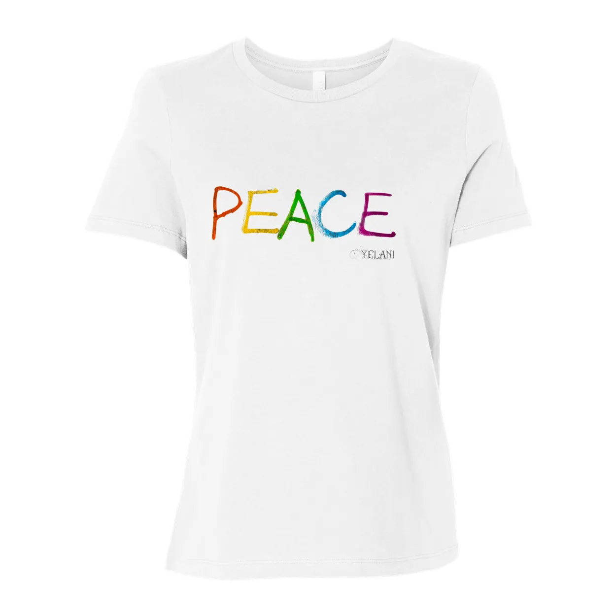 PEACE Women's Relaxed Jersey Tee – Colorful Peace Message Shirt