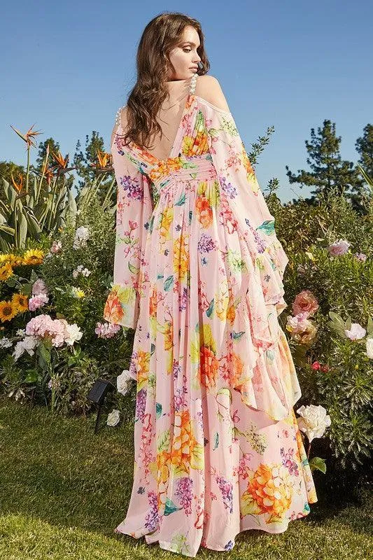 Peachy Bloom Floral Print Dress for Elegance