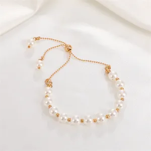 Pearl & 18K Gold-Plated Bead Adjustable Bracelet