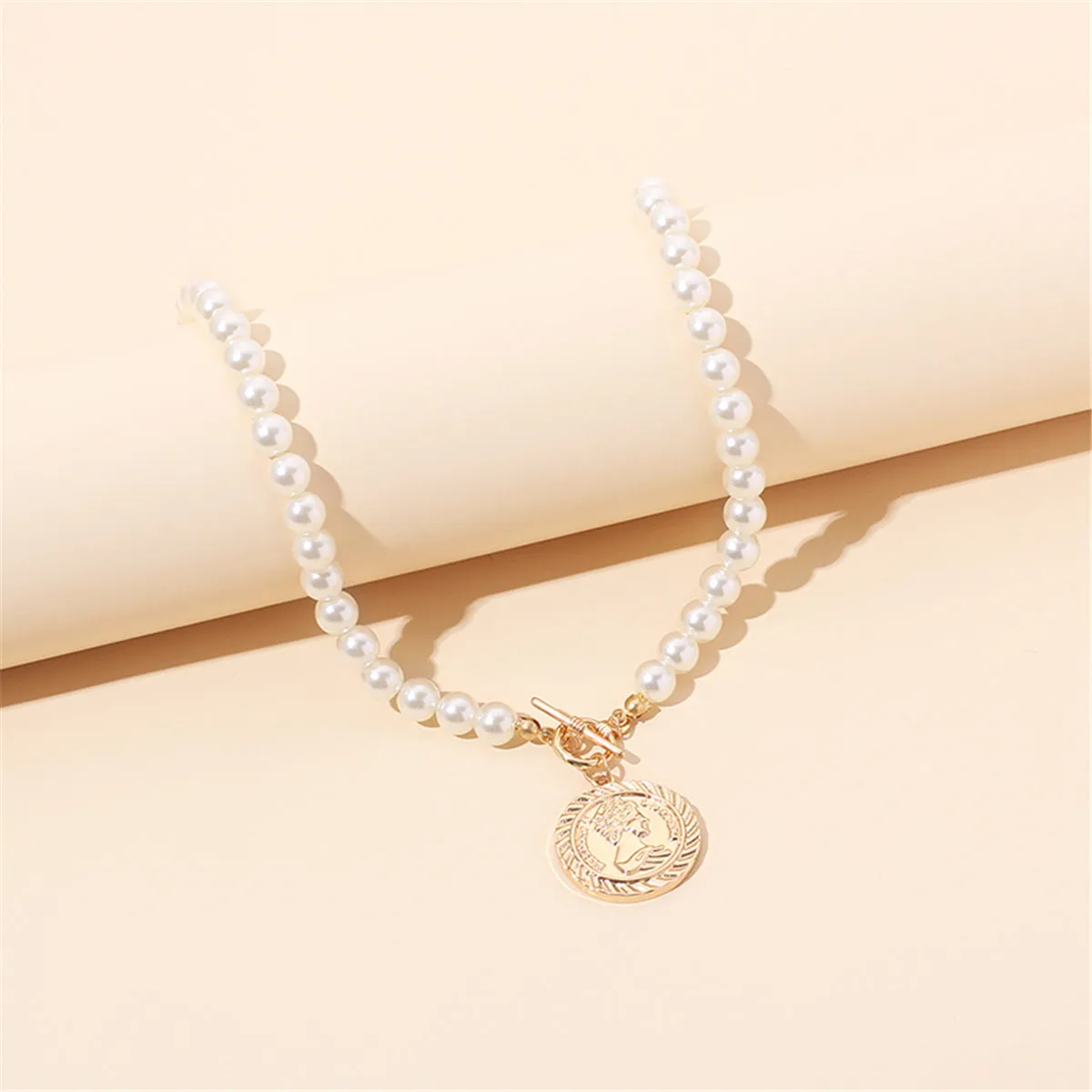 Pearl & 18K Gold-Plated Beaded Coin Pendant Necklace