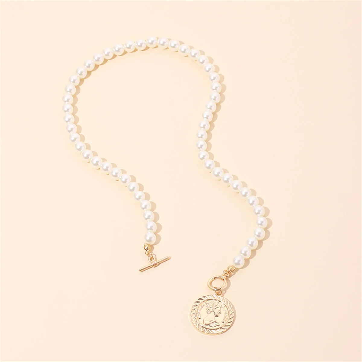 Pearl & 18K Gold-Plated Beaded Coin Pendant Necklace