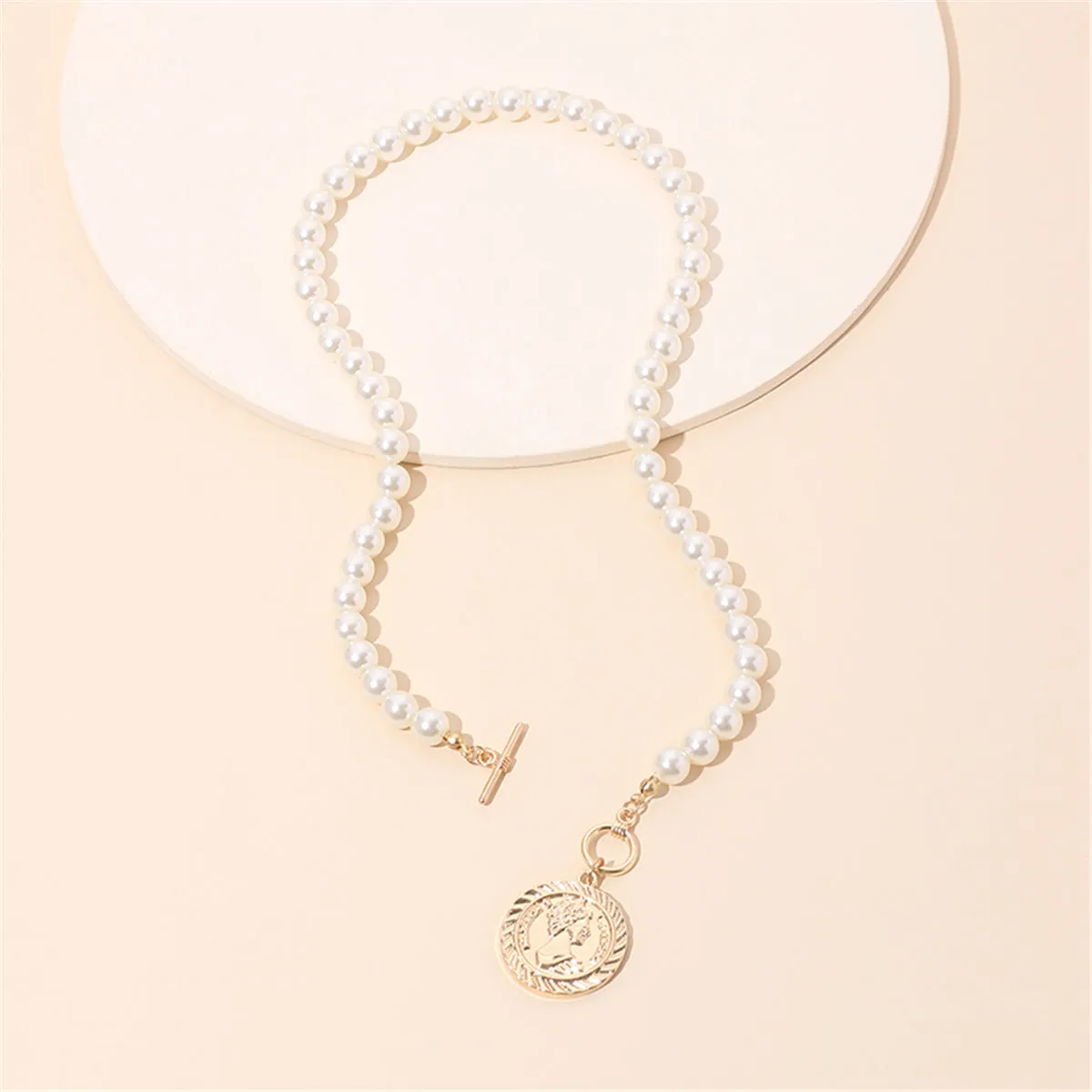 Pearl & 18K Gold-Plated Beaded Coin Pendant Necklace