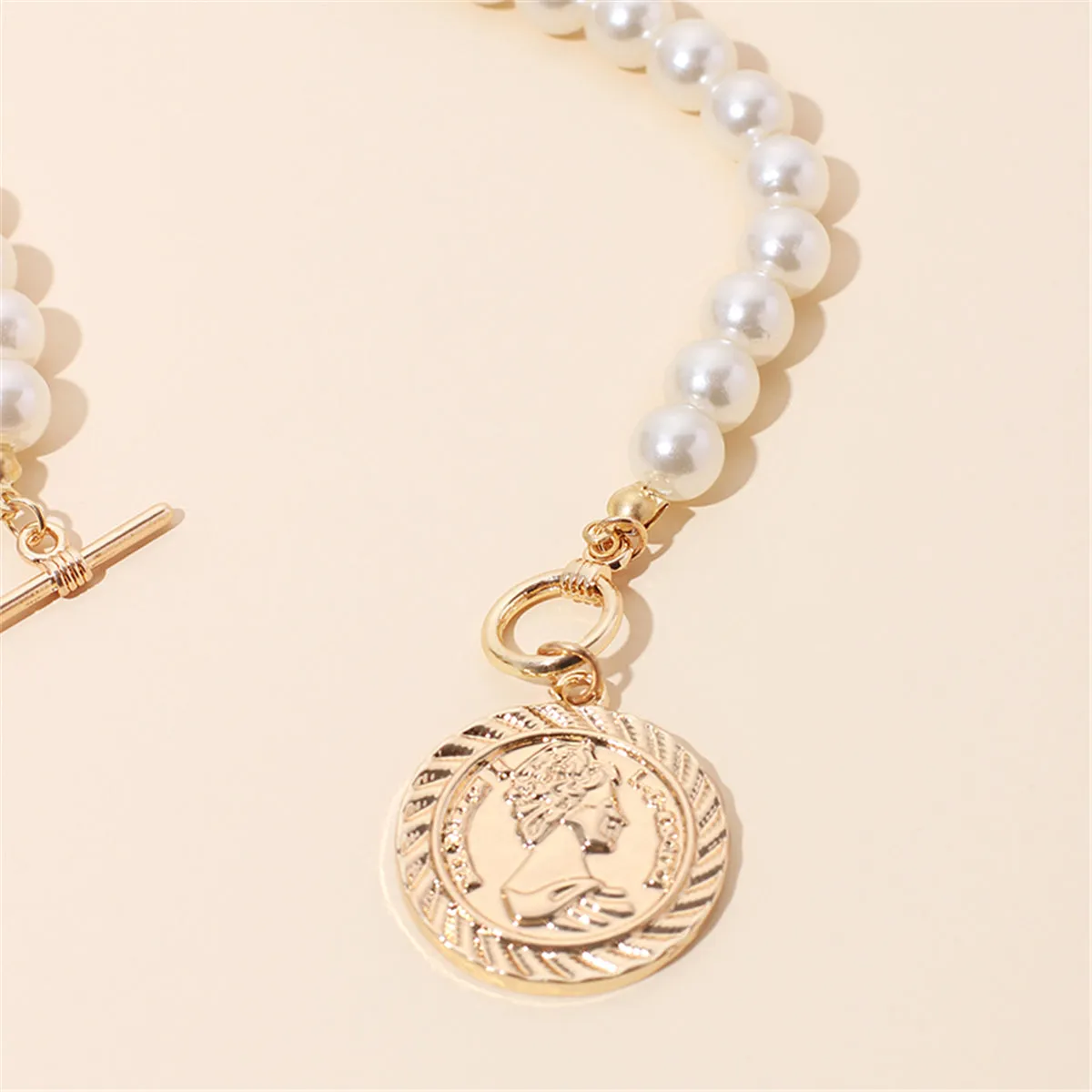 Pearl & 18K Gold-Plated Beaded Coin Pendant Necklace