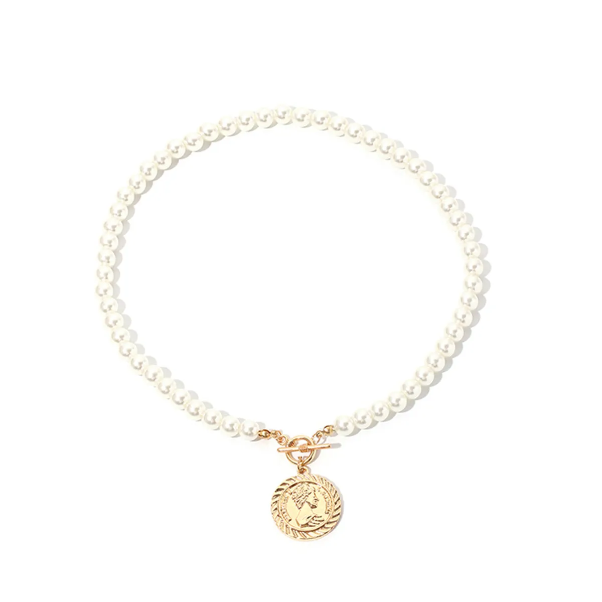 Pearl & 18K Gold-Plated Beaded Coin Pendant Necklace