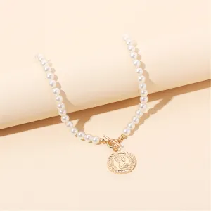 Pearl & 18K Gold-Plated Beaded Coin Pendant Necklace