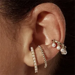 Pearl & 18K Gold-Plated Beaded Three-Piece Stud & Huggie Earring Set
