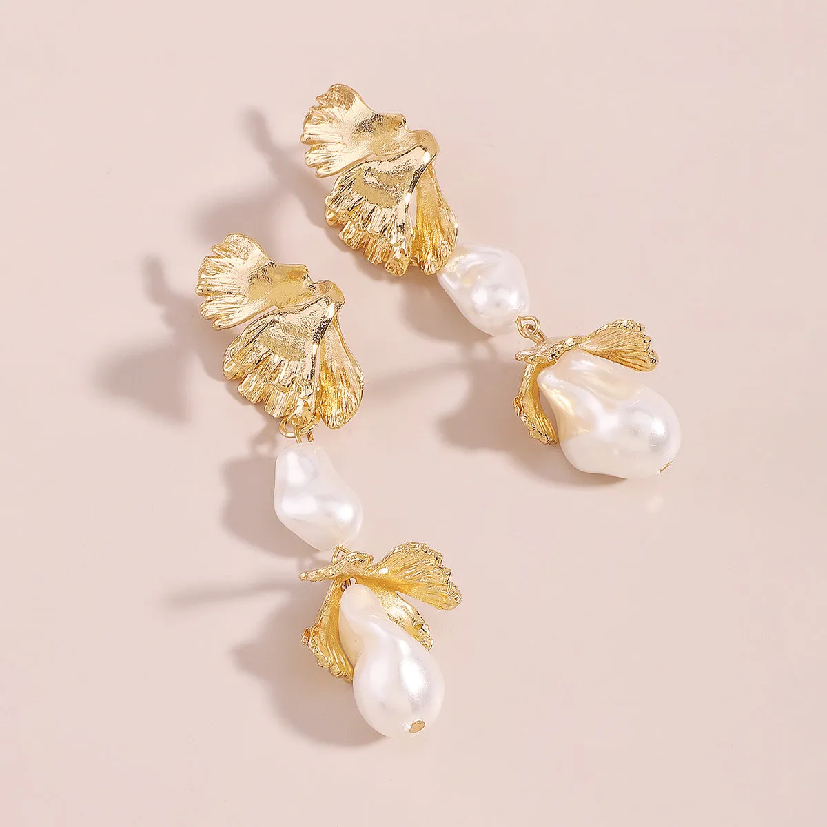 Pearl & 18K Gold-Plated Botanical Drop Earrings