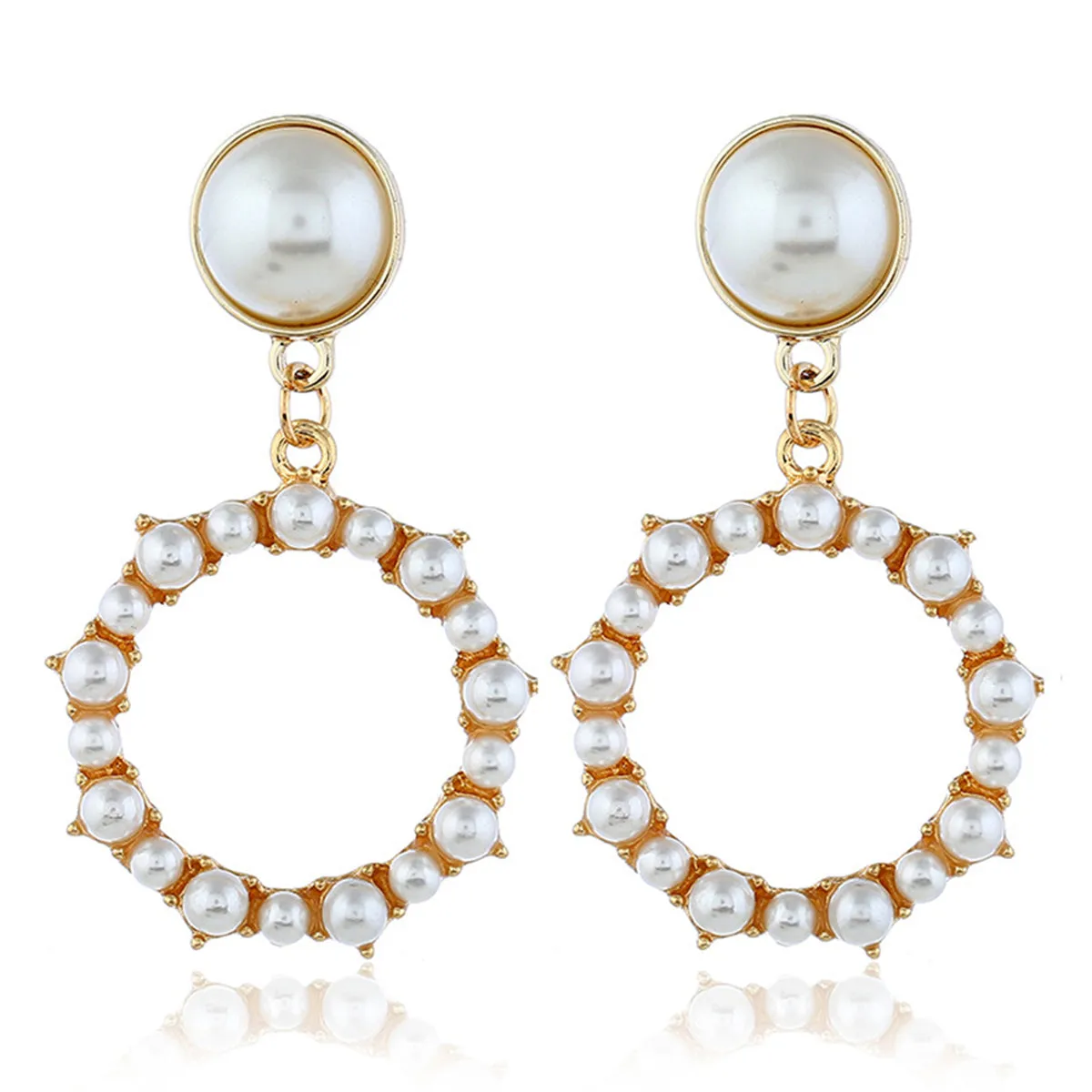 Pearl & 18K Gold-Plated Circle Drop Earrings