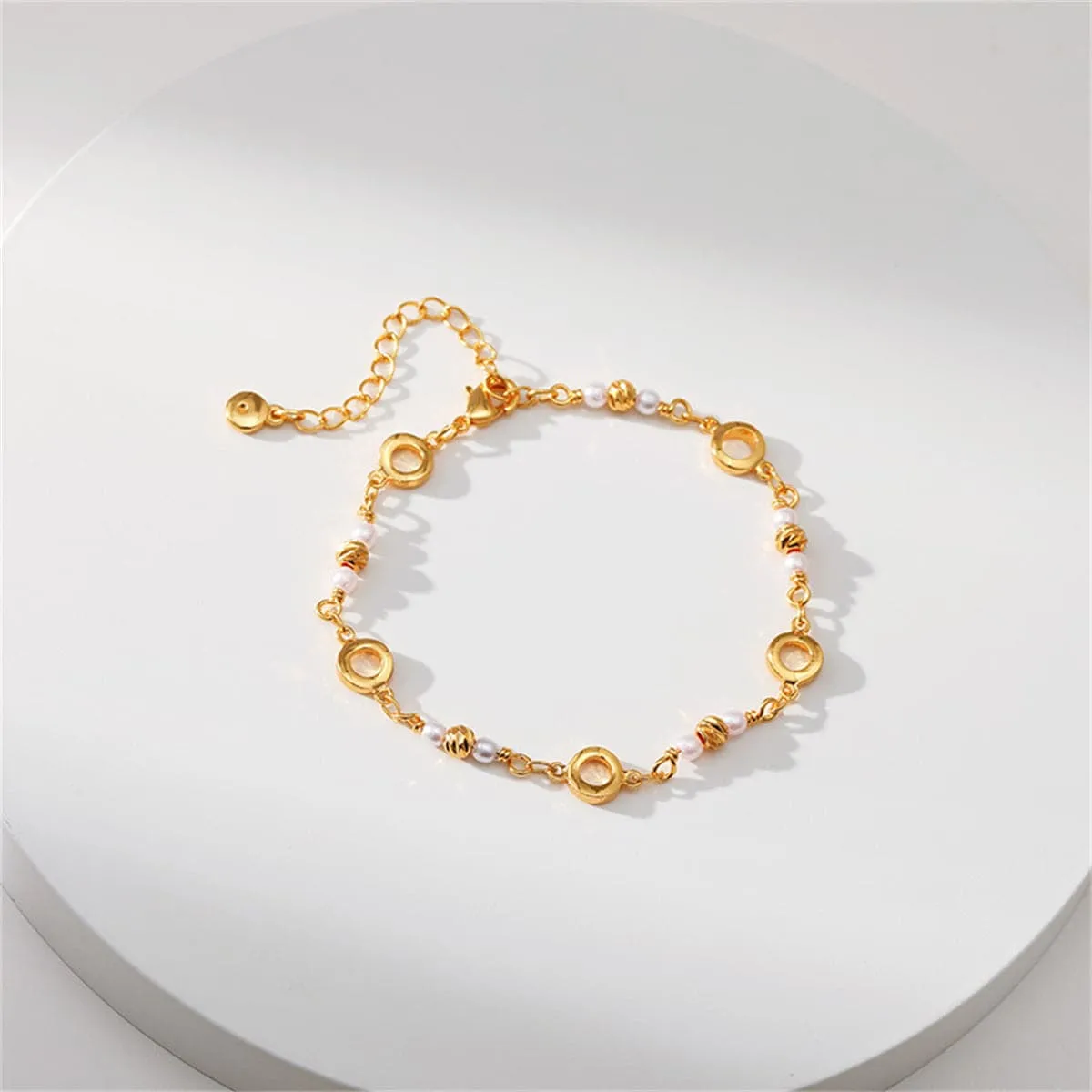 Pearl & 18K Gold-Plated Circle Station Bracelet