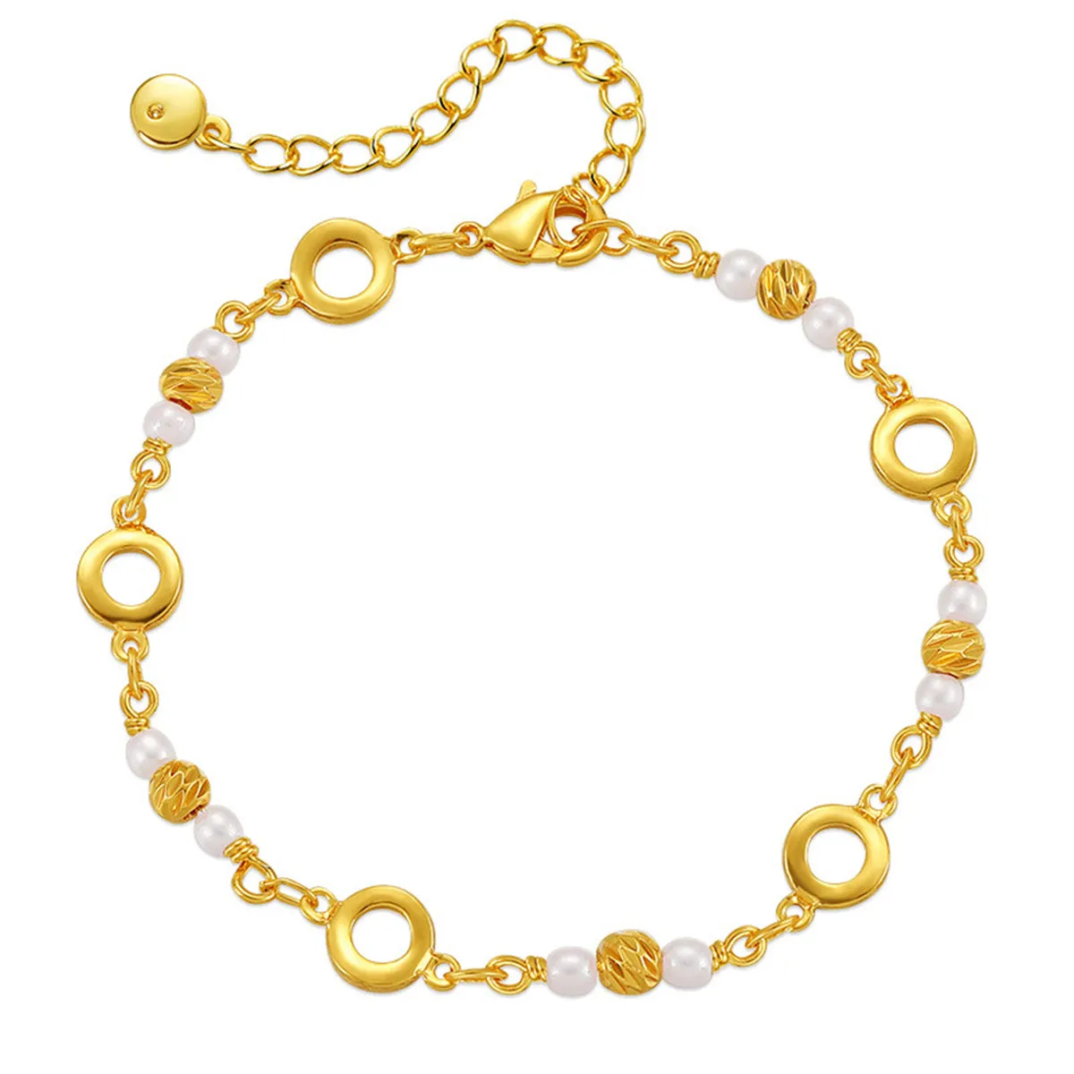 Pearl & 18K Gold-Plated Circle Station Bracelet