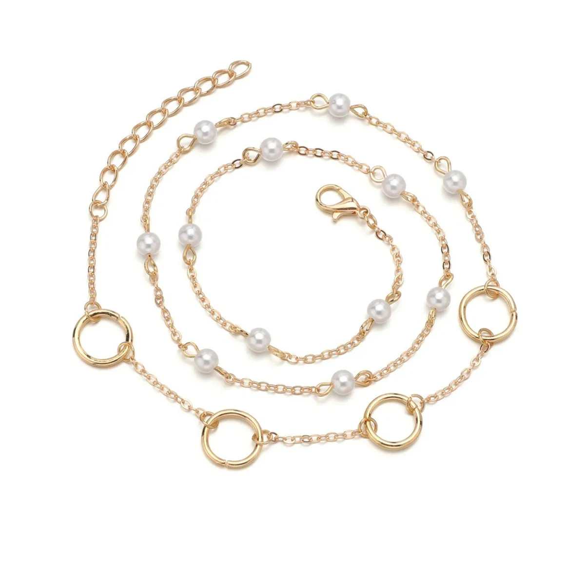 Pearl & 18K Gold-Plated Circles Layered Bracelet