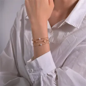 Pearl & 18K Gold-Plated Circles Layered Bracelet