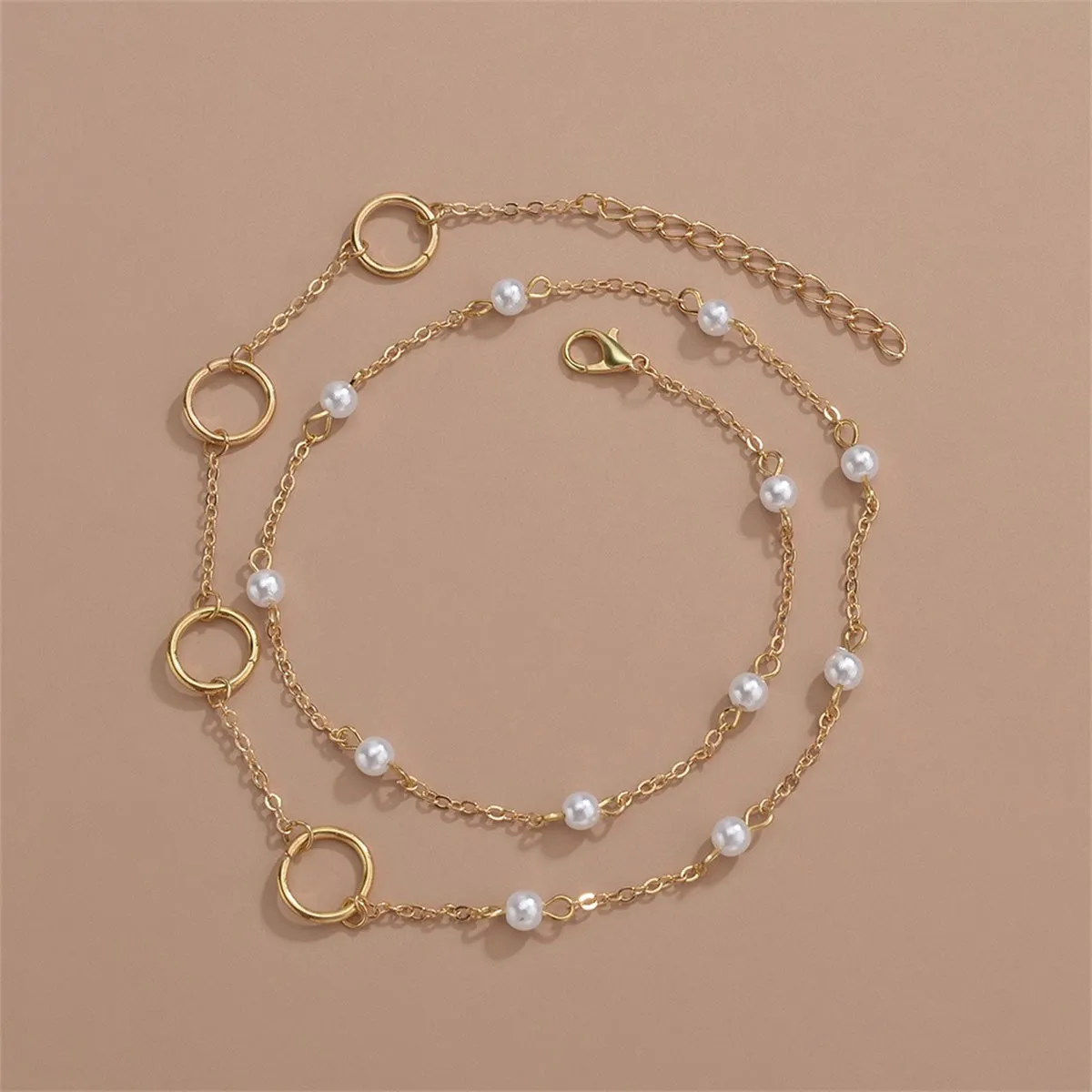 Pearl & 18K Gold-Plated Circles Layered Bracelet