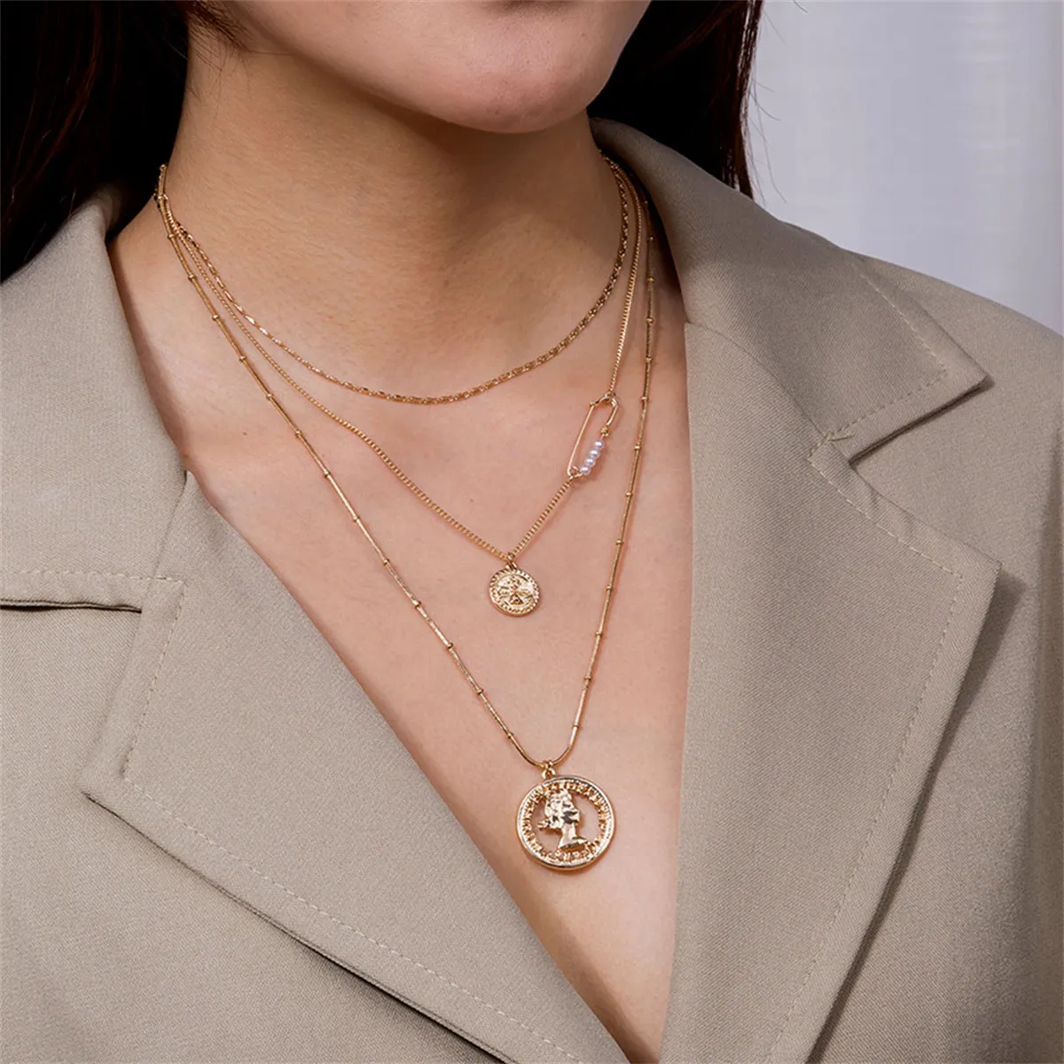 Pearl & 18K Gold-Plated Coin Layered Pendant Necklace