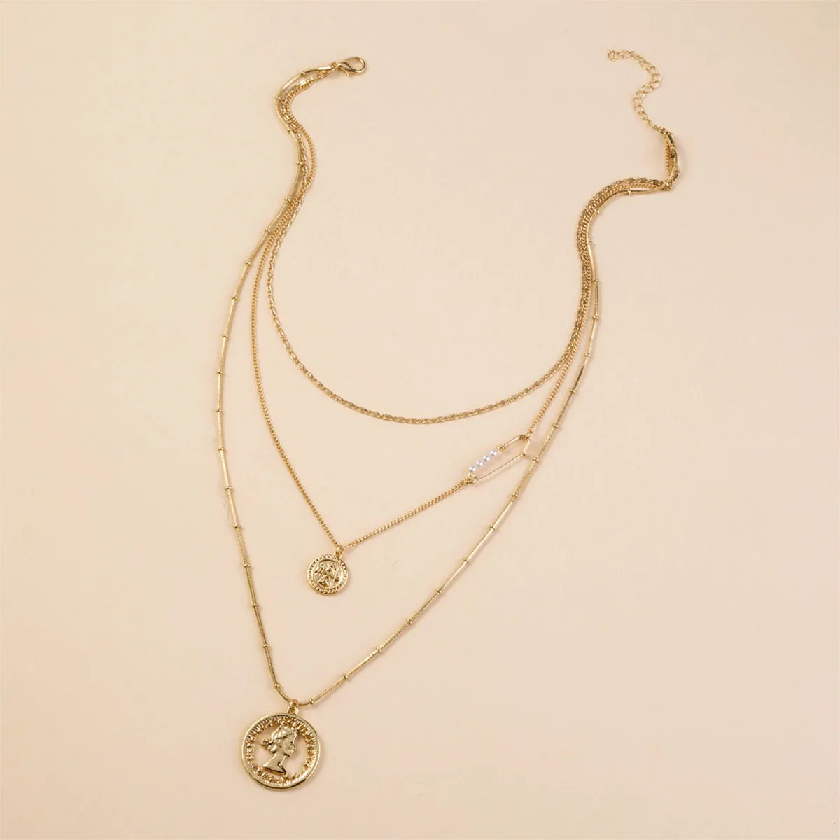 Pearl & 18K Gold-Plated Coin Layered Pendant Necklace