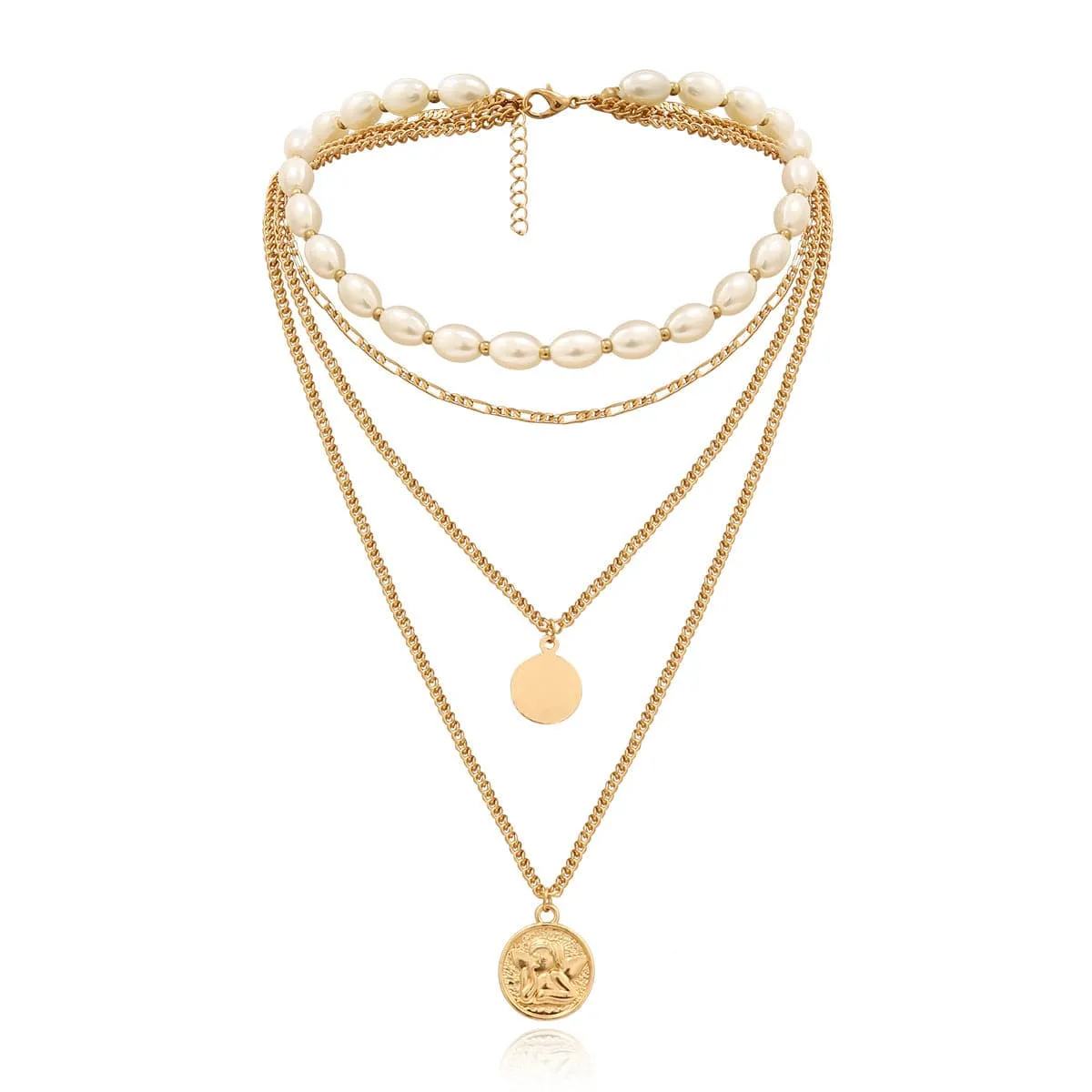 Pearl & 18K Gold-Plated Coin Layered Pendant Necklace