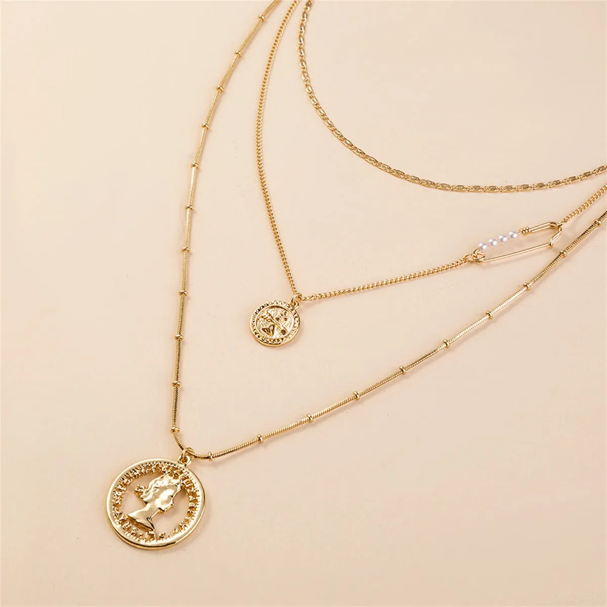 Pearl & 18K Gold-Plated Coin Layered Pendant Necklace