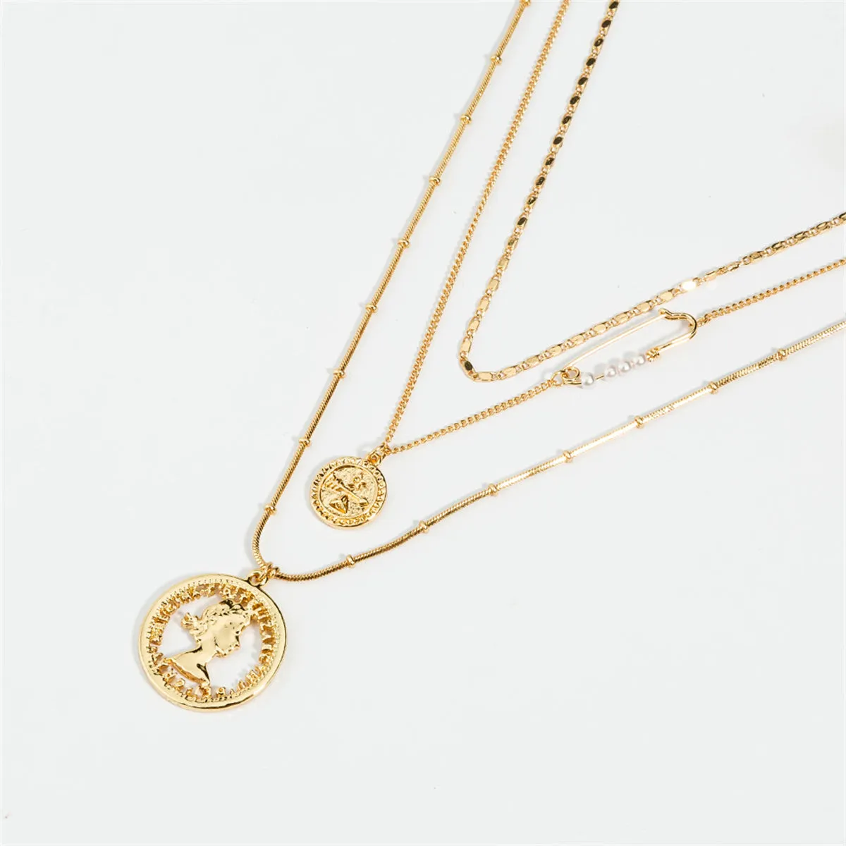 Pearl & 18K Gold-Plated Coin Layered Pendant Necklace